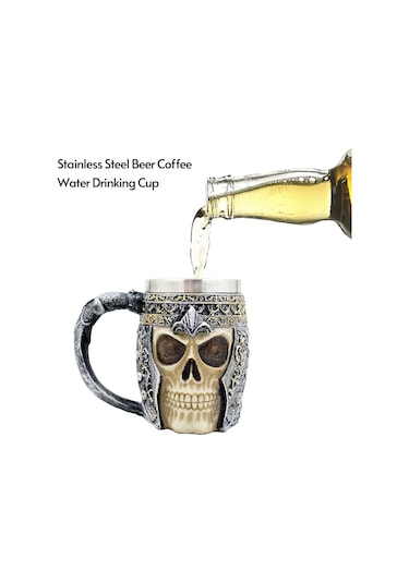 Xindoker 3d Tasarım Kupa - 450ml Paslanmaz Çelik Ve Rezinden, Ev, Bar Ve Restoranlar İçin İdeal - Kafatası Şövalye Temalı Çok Renkli