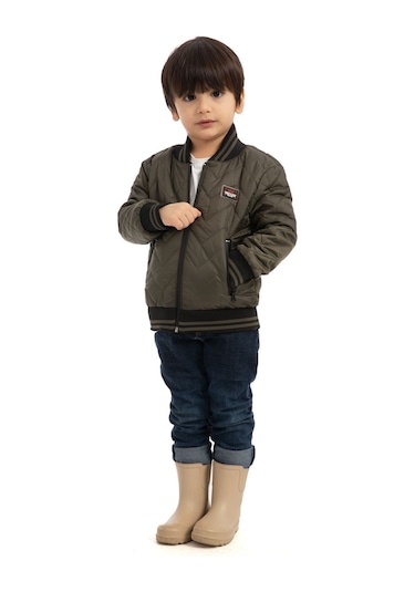 Freemen Erkek Çocuk Haki Kolej Yaka Astarlı Su Ve Rüzgar Geçirmez Fermuarlı Mont Freemen Erkek Haki