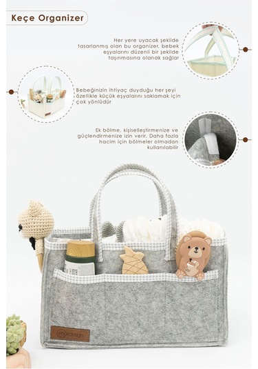 Mordesign Yenidoğan Bebek Bakım Çeyiz Seti Bebek Hediyesi, Anne Bebek Organizer, Bebek Hediye Kutusu Gri Ekose Zg10053-1 Gri