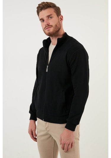 Buratti Pamuklu Fermuarlı Dik Yaka Cepli Erkek Hırka 456210 Siyah