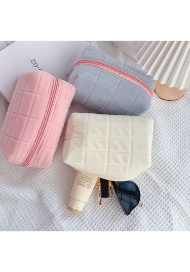 Aubyhe Beyaz Yastık Desenli Portatif Makyaj Çantası - Ins Stilinde Geniş Hacimli, Günlük Kullanım İçin Pratik Saklama Çözümü Çok Renkli