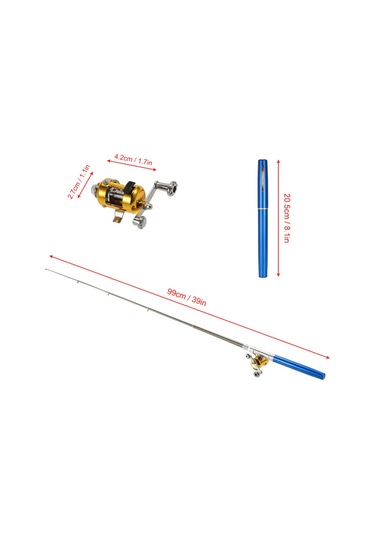 Mufunye Cep Olta Kamışı, Dolma Kalem Olta Kamışı, Dörtlü Set Olta Kamışı + Yem + Misina + Balık Kutusu Mavi