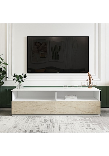 Centra Kapaklı Tv Sehpası,tv Ünitesi İstanbul Ceviz, Ev-ofis - Beyaz/traverten Beyaz/traverten