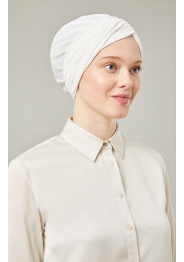 Kadın Tesettür Dolama Bone Ekru Ekru