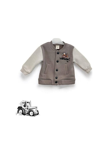Erkek Bebek 3 İplik Sırt Baskılı Şardonlu Kolej Ceket-15452 Kahverengi