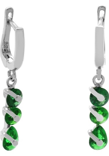 Tesbihane Faset Yeşil Zirkon Taşlı 3lü Damla Tasarım 925 Ayar Gümüş Kadın Küpe