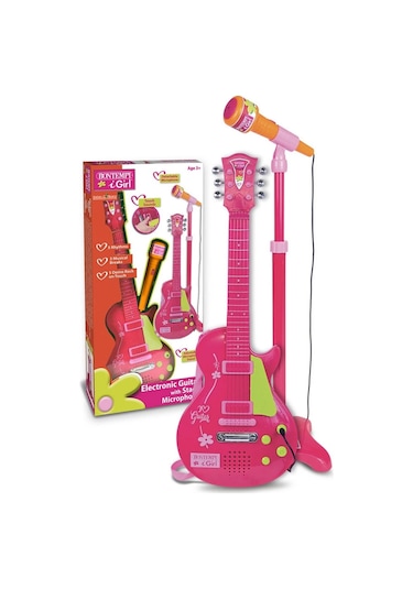 Elektronik Ayaklı Mikrofonlu Pembe Gitar