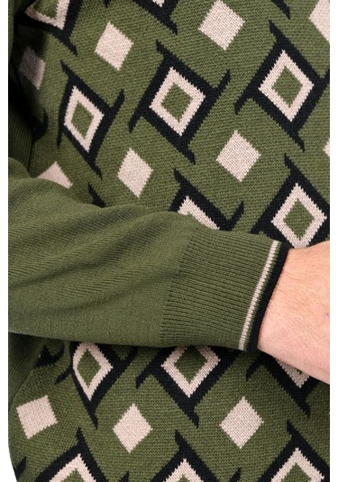 Kamalı Erkek Çelik Örgü Gömlek Yaka Fermuarlı Polo Yakalı Kazayağı Tüylenmeyen Triko Kışlık Baba Kazak Haki