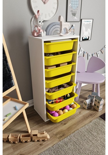 %100 Mdf - Medium Mono 7 Sepetli Oyuncak Dolabı Sarı