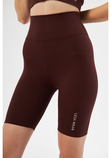 Lesa Wear Fitilli Yüksek Bel Likralı Toparlayıcı Kısa Şort Tayt Kahverengi