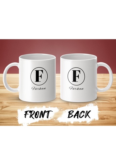 Fürkan İsimli Kupa Bardak, Harfli Bardak, Hediye Kupa Bardak, Kahve Kupa Bardak Beyaz