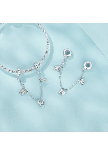 S925 Ayar Gümüş Platin Kaplama Kelebek Emniyet Zinciri Bilezik Boncuk Aksesuarları Scc2829 Çok Renkli