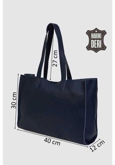 City Tote Hakiki Deri Omuz Çantası Lacivert Smr9182 Lacivert