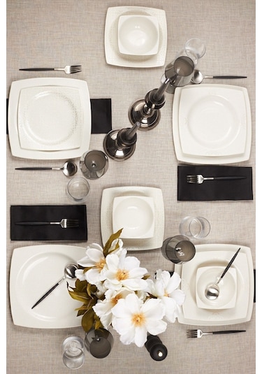 Karaca  Square Bone Royal Lace 24 Parça 6 Kişilik Yemek Takımı