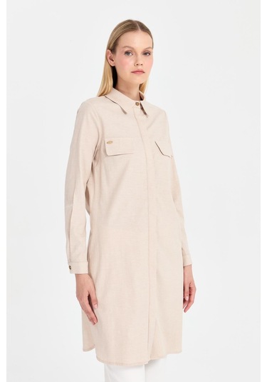 Cep Kapağı Aksesuarlı Tunik Bej Krem