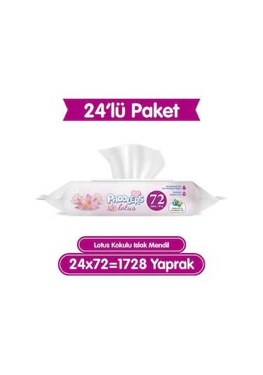 Paddlers Lotus Çiçeği Kokulu Islak Mendil 24x72 li Koli (1728 Yaprak)