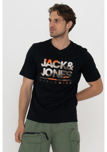 Jack & Jones Erkek Logo Baskılı Kısa Kollu Tişört - Luke Black Siyah
