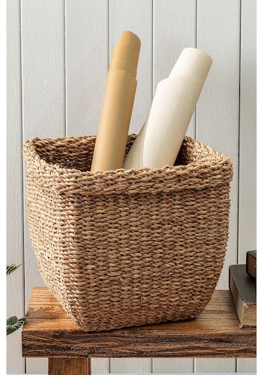 Madame Coco Benedite Büyük Hasır Sepet - Toprak - 34X42 Cm