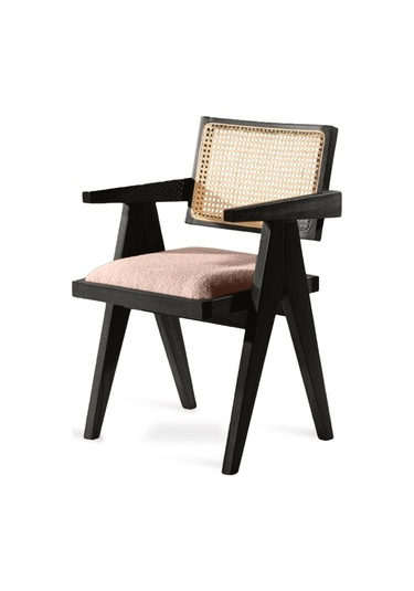 Luna Pergel Hazeranlı Model Hasırlı Natural Ahşap Sandalye Siyah - Krem