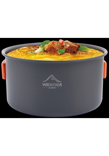 Wıdesea Wsc-203J 2-3 Kişilik Alüminyum Kamp Tencere Seti Çaydanlık Kızartma Tavası Bpa Içermez Fda Sertifikalı Değil - Gri/Kırmızı