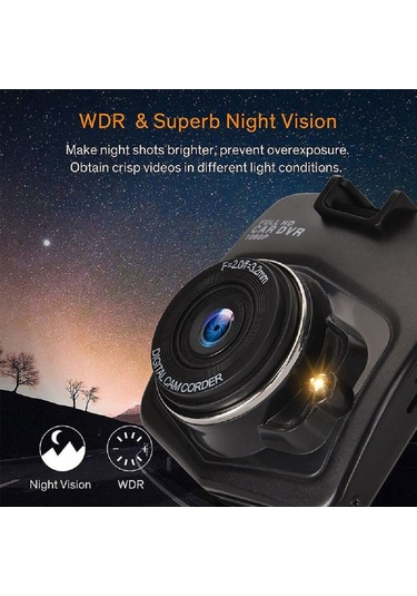 Youtek Araç Sürücü Kaydedici 1080p Fhd 170 Geniş Açı Kamera G-sensor Gece Görüşü 2.0" Lcd Dvr