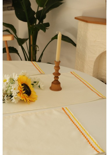 Yakacihome Ziggy 5 Parça 4 Parça Amerikan Servis & 1 Parça Runner Duck Keten Yıkanabilir Leke Tutmaz Set Krem