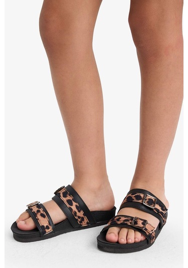 DeFacto Kız Çocuk Leopar Desenli Düz Taban Terlik E7809A825SMKR1 Çok Renkli