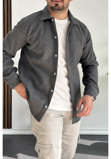 Erkek Kaşe Kumaş Gömlek Antrasit Edw215 Antrasit