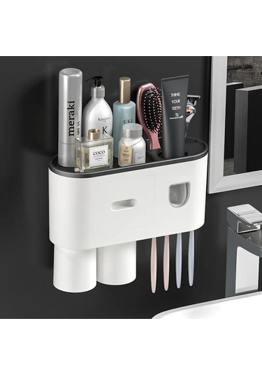 Manyetik Adsorpsiyon Ters Diş Fırçası Tutucu Çift Otomatik Diş Macunu Sıkacağı Black Four Cups Siyah