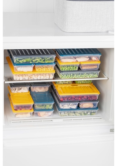 Meleni Home 4'lü Buzdolabı Organizer Mikrodalga Ve Difrize Uygun Saklama Kabı Antrasit 4 X 2400 Ml Çok Renkli