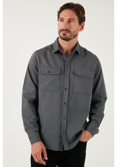 Buratti Pamuklu Çift Cepli Regular Fit Erkek Gömlek Cf25W128858 Antrasit