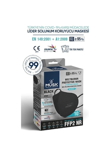 Musk  Ffp2/N95 Maske Siyah Renk 10 Adet