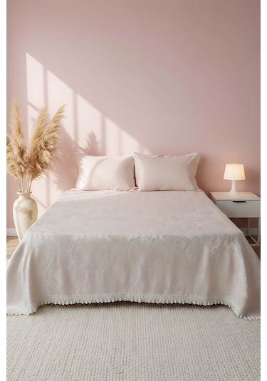 Style Pudra Çift Kişilik Yatak Örtüsü Seti Pembe