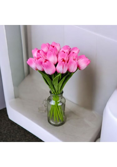 Yapay Çiçek Islak Lale Pembe Renkli 10 'lu Premium Pembe