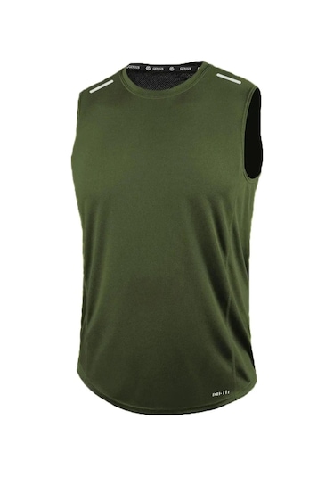 Erkek Nem Emici Hızlı Kuruma Atletik Teknik Performans Sporcu Sıfır Kol T-shirt Drıfıt-sıfırkol Haki