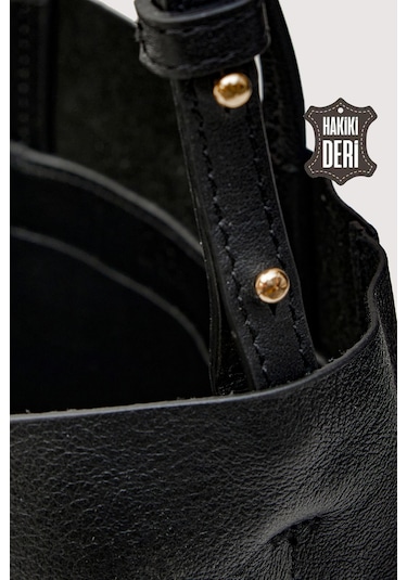 Hakiki Deri Kadın El Çantası Siyah Smr8751 Siyah