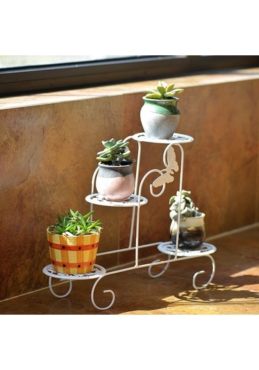 Sones Mini Dövme Demir Çok İşlevli Çiçek Saksısı Çiçek Standı Ofis Masaüstü Eşik Balkon Beyaz