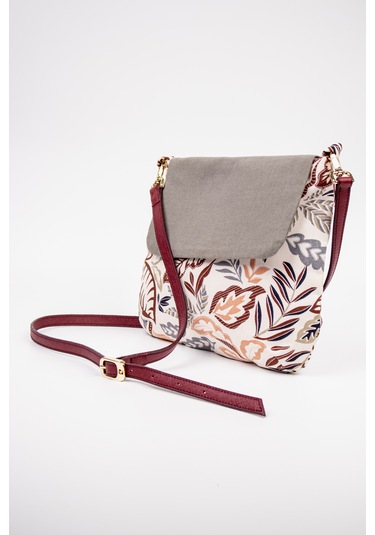 Fabric Craft Bag Omuz Çantası Desenli Kumaş Gri - Beyaz