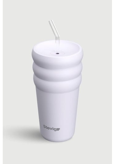 Stevig 3 Bubble Two-cap Straw Tumbler Çelik Termos 600 Ml Lilac Hint St-245 Lila