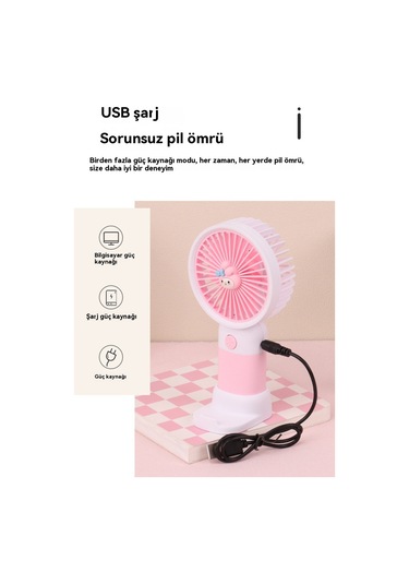 Aurora El Tipi Usb Şarj Küçük Fan Pembe