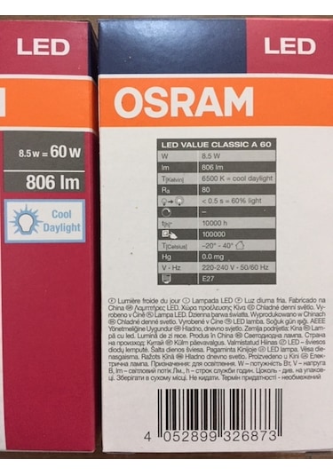 Osram 8.5W Led Ampul E27 Beyaz Işık 6500K 806Lm -- Yeni Seri --
