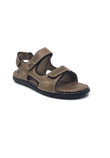 Luis Figo %100 Deri Ortopedik Yazlık Rahat Erkek Ayarlanabilir Sandalet Terlik 39-49 Vizon