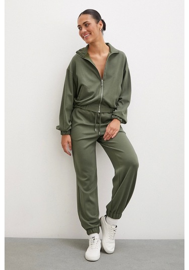 Never More Fermuarlı Sweatshirt Haki