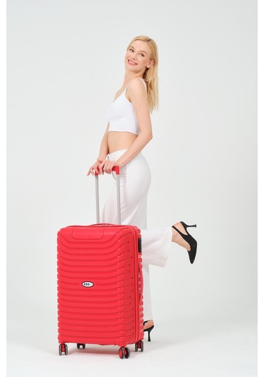 Keo-plus Kırmızı Orta Boy Silikon Kırılmaz Pp Valiz Siyah