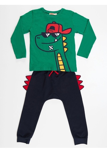 Denokids Gözlüklü Dino Erkek Çocuk Pantolon Takım Çok Renkli