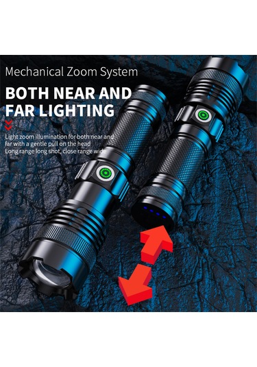 Wezone Usb Şarjlı Led Fener, 1200 Lumen, 1000m Uzaklık, 4 Işık Modu, Su Geçirmez, Zoom Özelliği, Kamp/hiking/acil Durumlar İçin Alüminyum Gövde A56 Siyah