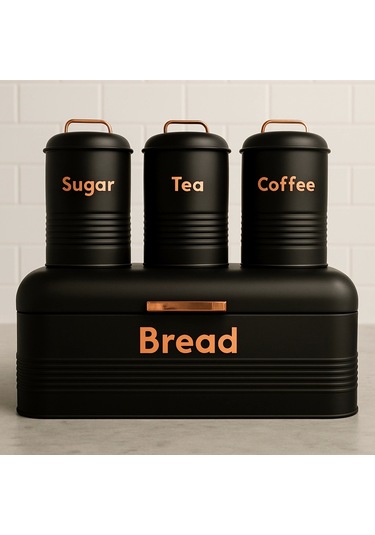 4 Lü Mutfak Seti Ekmeklikçay Kahve Şekerlik Siyah 43x20 Antrasit