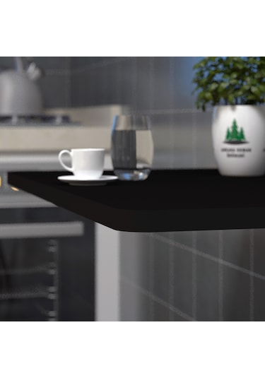 90X60cm Siyah MDF Oval Köşeli Katlanır Duvara Monte Raf Masa