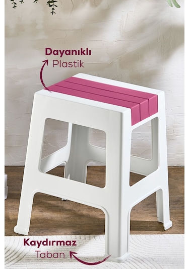 Vienev Plastik Büyük Tabure Pembe Pembe