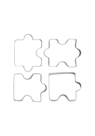 Sointeresting Paslanmaz Çelik Fondan Bisküvi Kurabiye Kesici Kek Pasta Kurabiye Kesici Puzzle Kalıp 4 Adet Gümüş